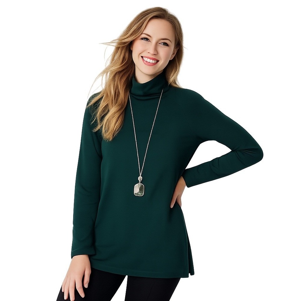 J.Jill Luxe Supima Everyday Turtleneck Tunic Dark Teal Petite Soft Stretch Top